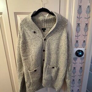 J. Crew Mens Wool Cardigan - Light Gray/Cream. Size Medium (M)